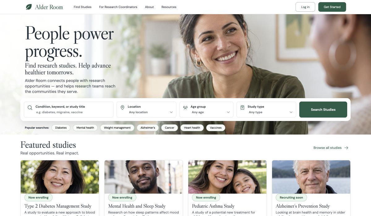 Alder Room — current homepage preview